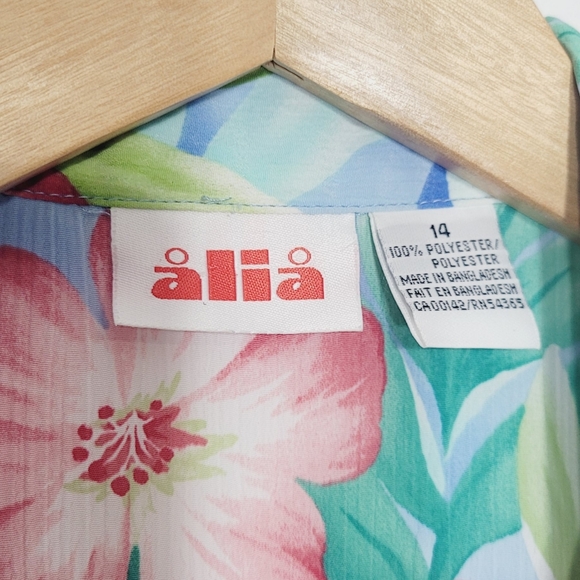 Vintage Alia Tropical Hawaiian Floral Pattern Button Down Blouse Loose Fit Sz 14 - Picture 4 of 9